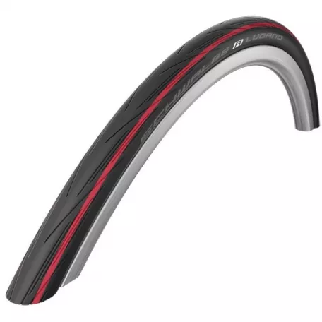 Покрышка Schwalbe "LUGANO" 700x25C, K-Guard, черная, с красными полосами