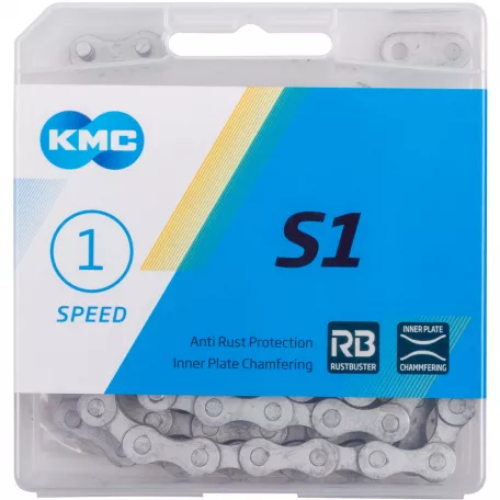 Цепь 1 скорость, KMC S1 Wide RB, антиржав. покрытие, 112 звеньев, серая, с замком