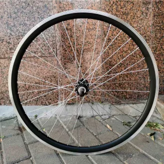 Колесо 26, заднее, обод черный Jindonhao, втулка черн, алюм., QR, трещ., спицы сталь