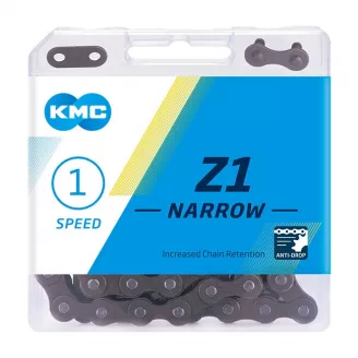 Цепь 1 скорость, KMC Z1 NARROW, 112 звеньев, с замком, коричневая