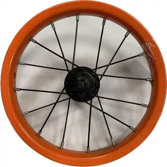 Колесо 12, переднее, обод сталь, однобортный, оранжевый, ось втулки 9 мм