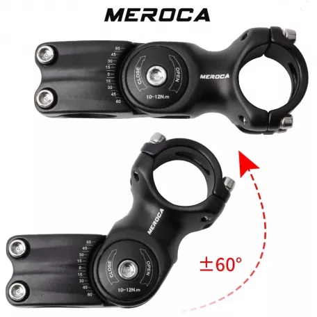 Вынос руля MEROCA, A-head, регулируемый, 28.6 х 31.8 х 110 мм, -60-60°, AL, чёрный