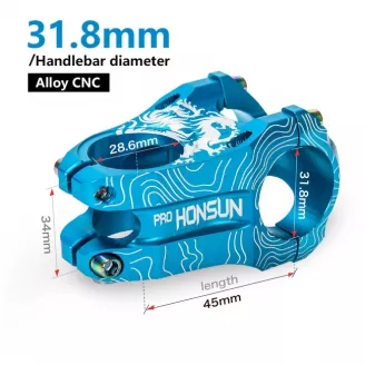 Вынос руля PRO HONSUN, A-head, 28.6 х 31.8 х 45 мм, 0°, AL, синий